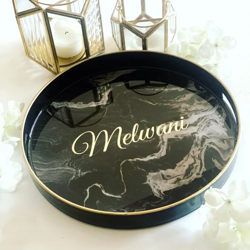 Black Circular Marble Tray