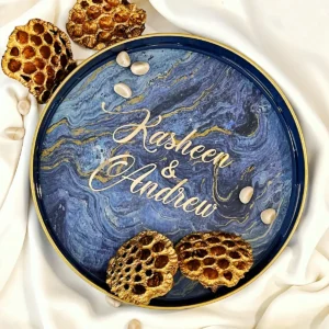 Blue Circular Marble Tray