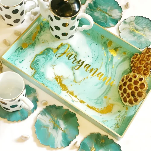 Turquoise Rectangular Marble Tray
