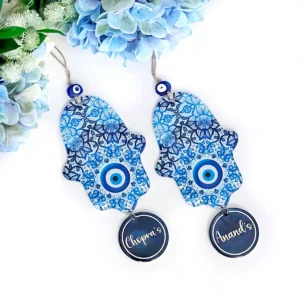 Hamsa Shaped Wall Hanging (Black-Blue Floral Pattern)