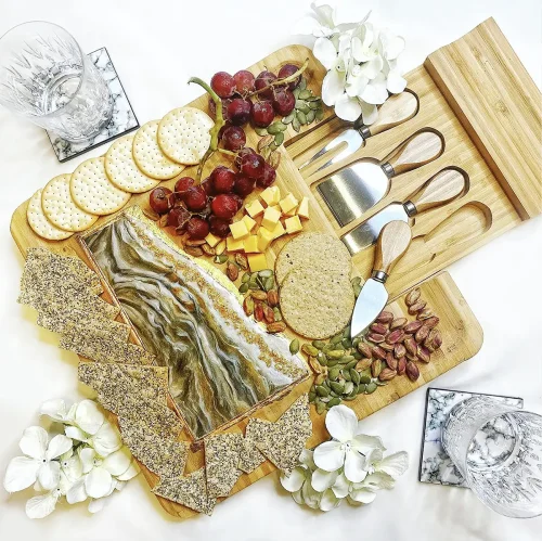 Square Cheese Board with Embedded Knives