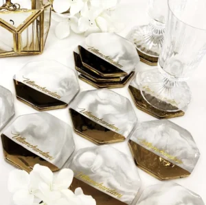 Octagon Marble Coasters with Gold Plating