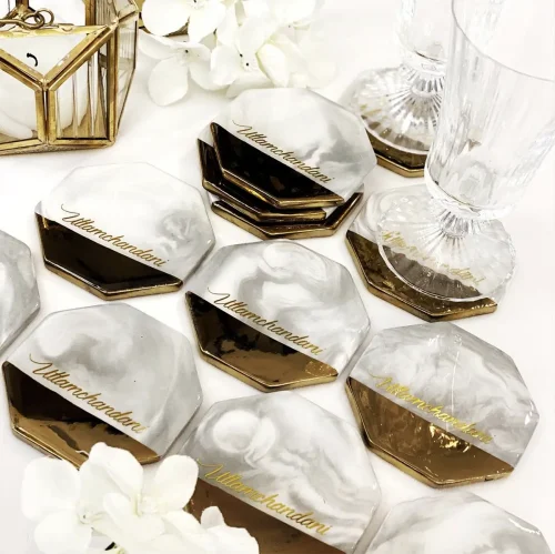 Octagon Marble Coasters with Gold Plating