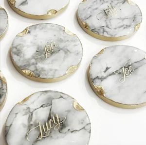 White and Grey Coasters with Gold Edge