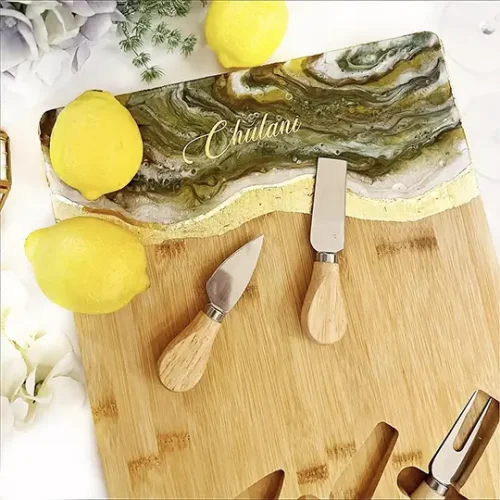 Large Cheese Board with Embedded Knives
